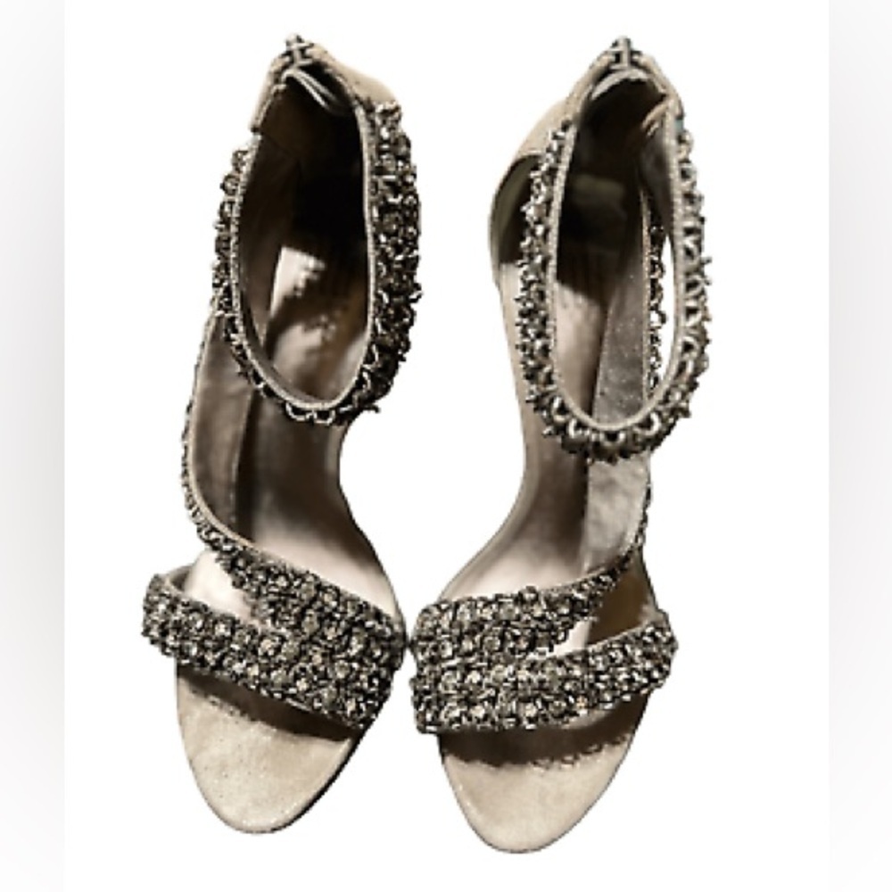 Pelle Moda Pewter Suede Rhinestone Embellished Platform Stiletto - Picture 2 of 4